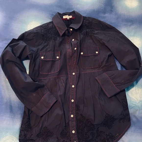 JOHNNY WAS 3J Workshop Embroidered button down-Hard-to-Find-M - Picture 1 of 13